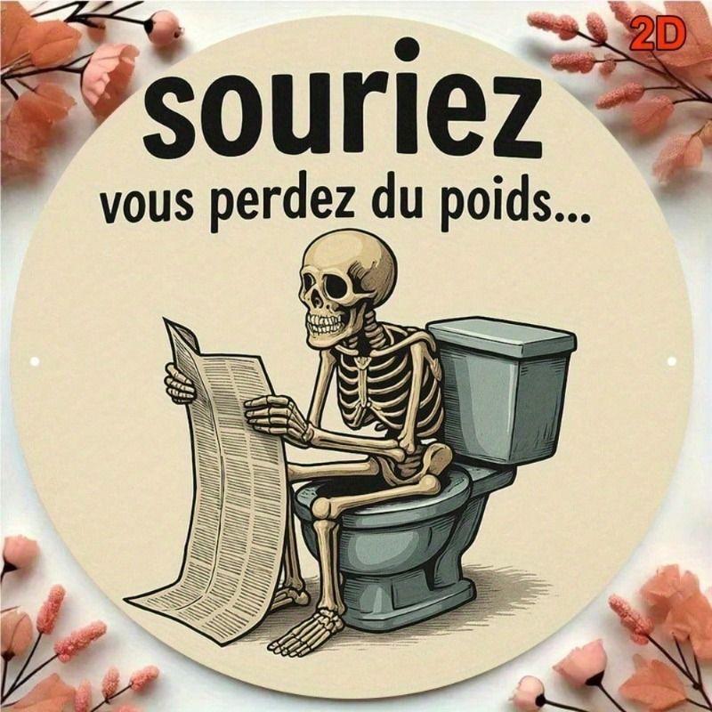 Metal Poster Skull Reading Newspaper Vintage Wall Art for Toilet