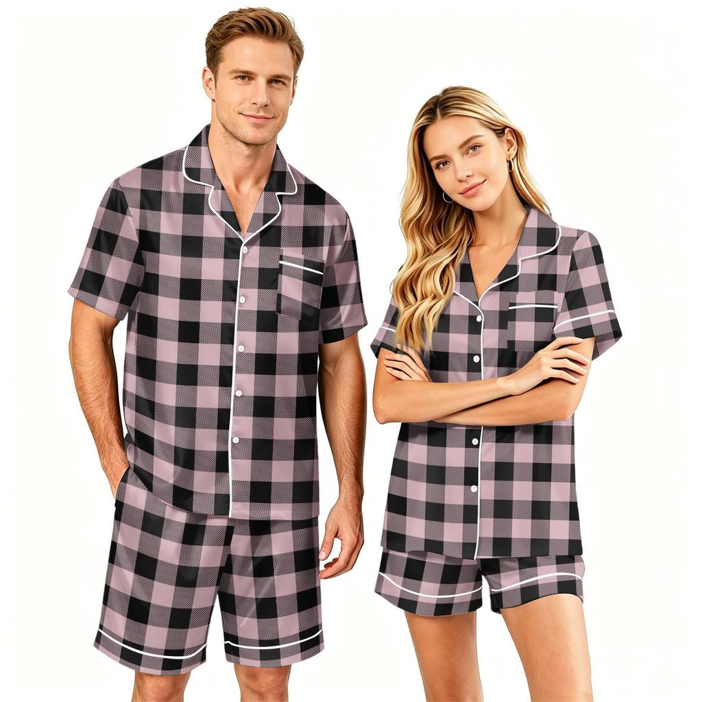 Couple Pajama Set Short Sleeve Button Down Shirt and Shorts Sleepwear Soft Casual Lounge Wear S-XXXXL
