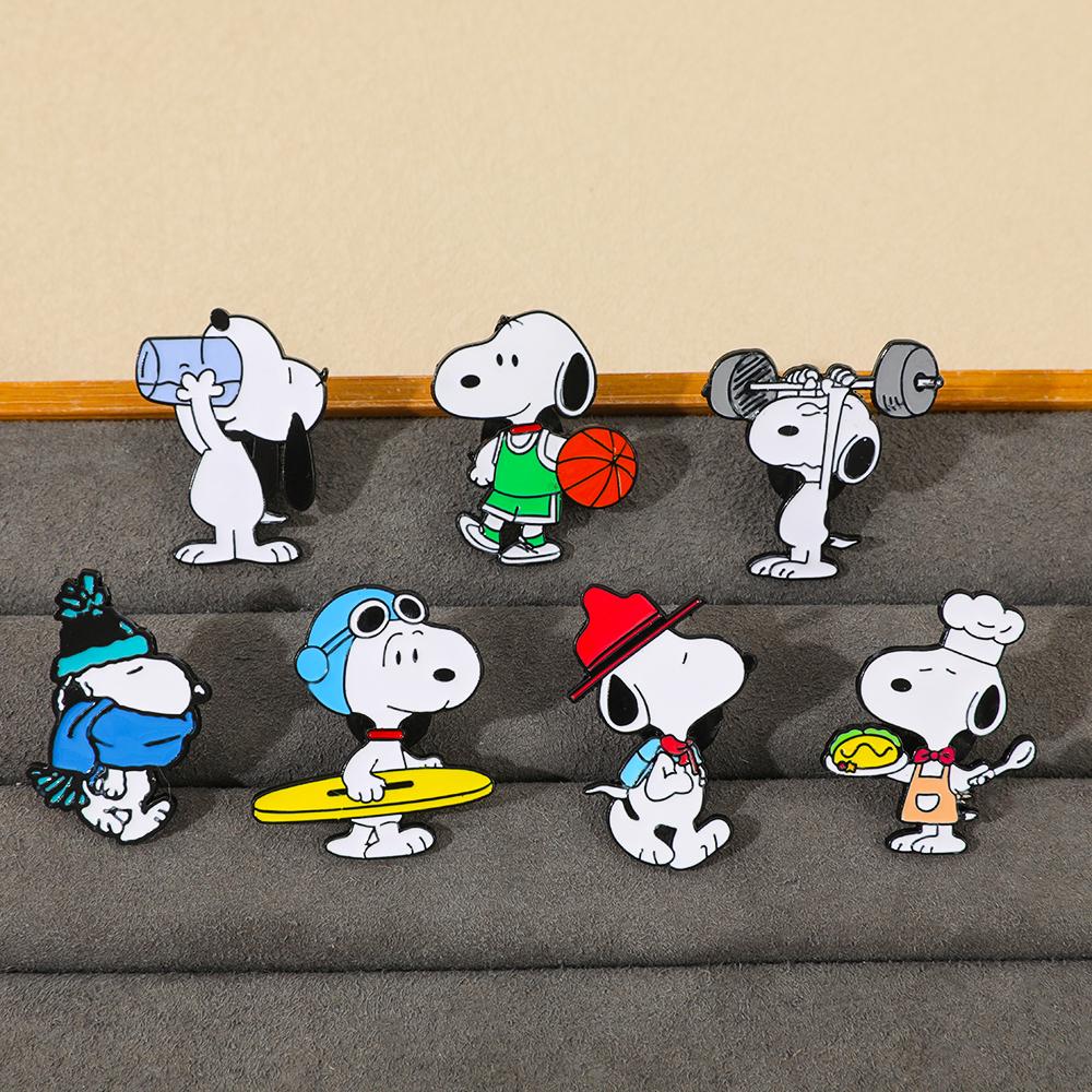 Snoopy Enamel Pins Set Cute Cartoon White Dog Brooches Lapel Badges for Backpack Creative Gift for Friends