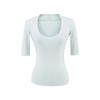 Women's Scoop Neck 3/4 Sleeve Slim Fit T Shirt Solid Color Basic Crop Top Casual Tee
