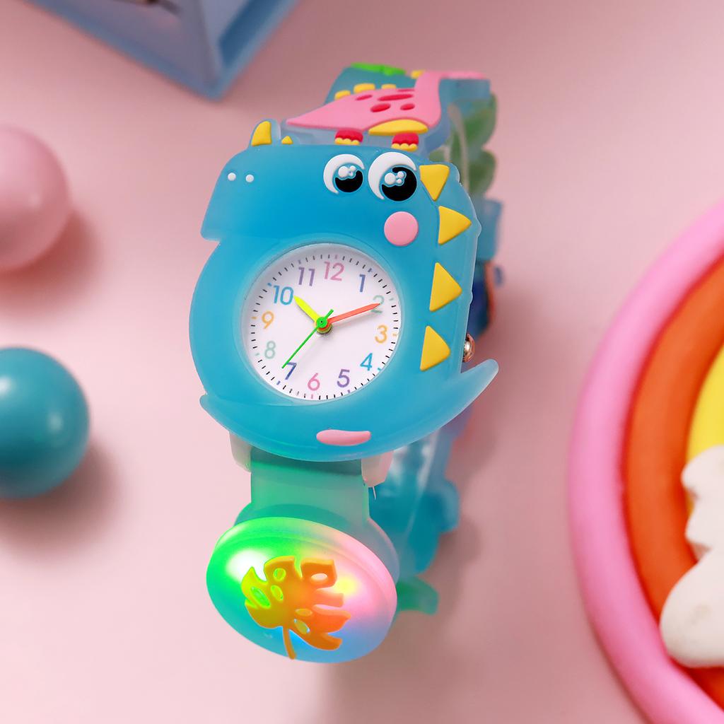 Süße Cartoon-Dinosaurier-Uhr mit coolen Lichtern, Quarzuhr für Halloween, Weihnachtsgeschenk