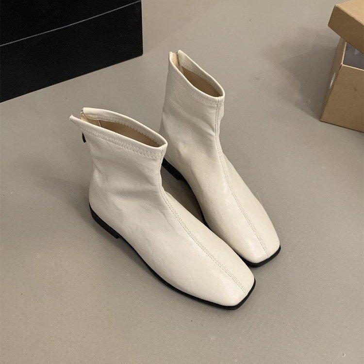 Women Ankle Boots Spring Autumn Fashion Square Toe Short Boot Ladies Casual Low Heel Shoes Leather Flats Shoes Mujer Botas
