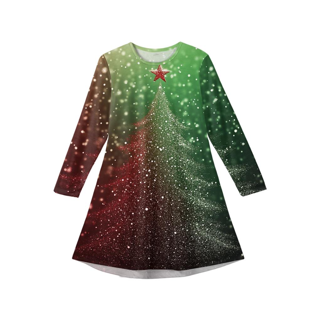 Christmas Day Girls' Long Sleeve Dress - Color Pocket Dress