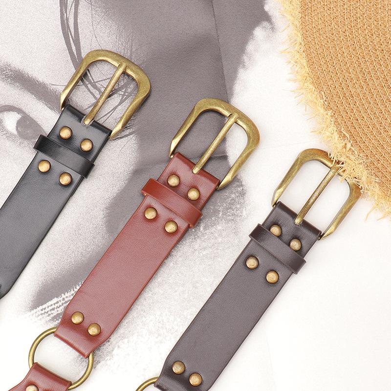 Vintage Belt Female American Heavy Industry Metal Hottie Rivet Corns Splicing Wide Waist Seal Punk Personalized Belt