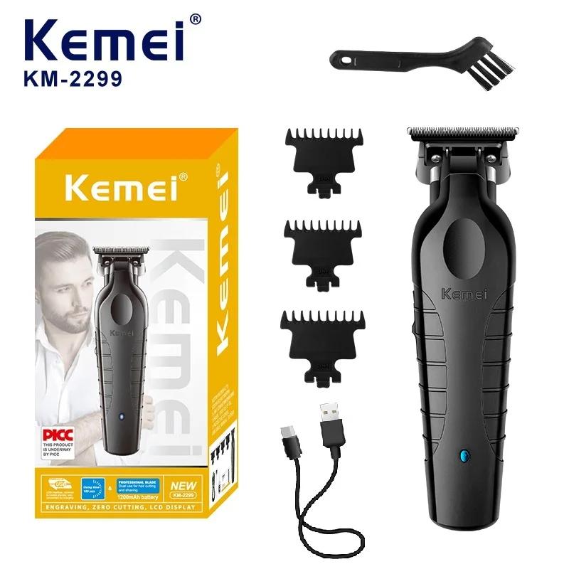 Kemei Мужская беспроводная машинка для стрижки волос с USB-зарядкой, триммер с нулевым срезом, электрическая машинка для стрижки волос, оригинальные лезвия и аксессуары KM-2299