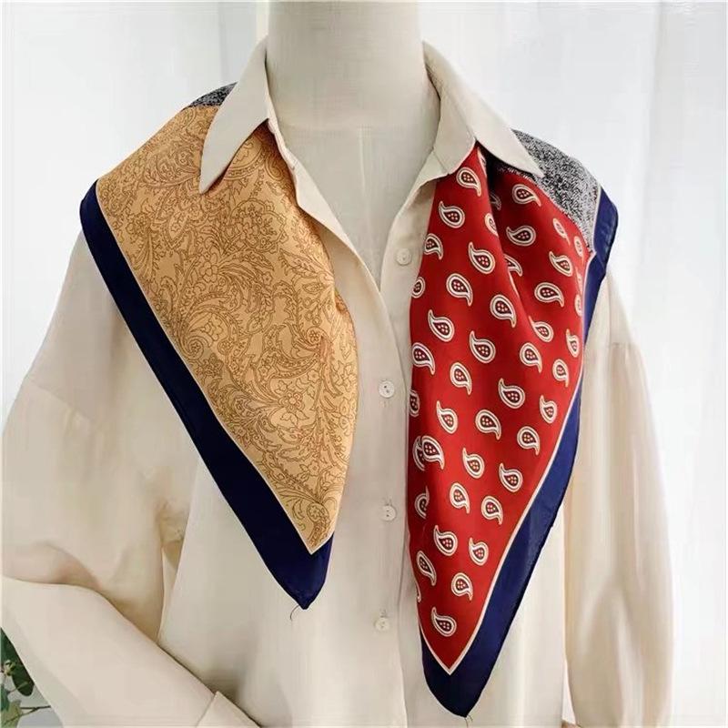 Keep Korean retro foreign style color scheme spring and autumn small square scarf silk scarf women's scarf versatile trench coat shirt decorative scar
