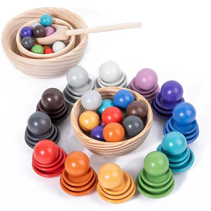 Ball Educational Wooden Cup Set For Childrens Color Recognition Cognitive Skills