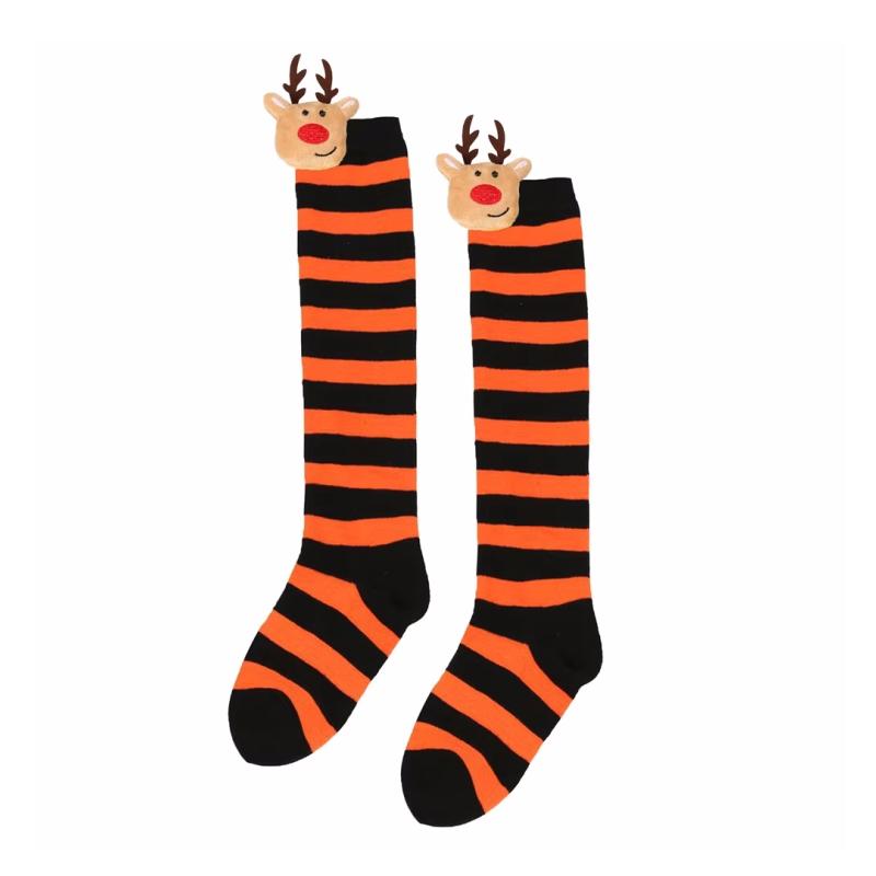 Winter Children's Stockings Striped Christmas Elk Doll High Tube Socks For Girls Boys Knee High Kids Long Sock New Year One Size