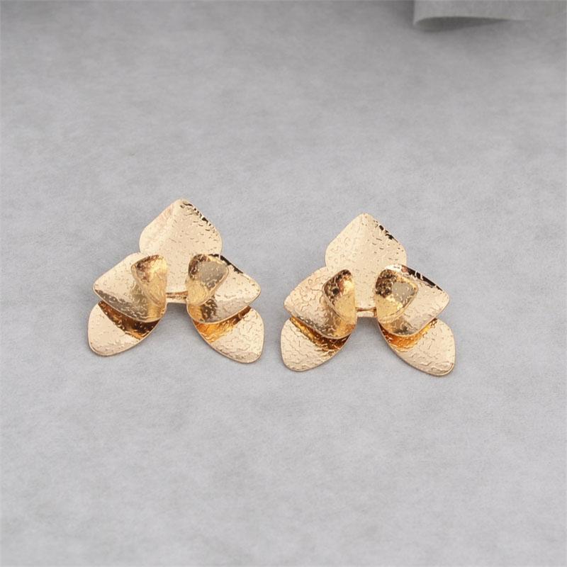 Three-layers Triangle Flower Women's Stud Earrings Folded Floral Gold Color Silver Color Petals Metal Geometric Female Earrings