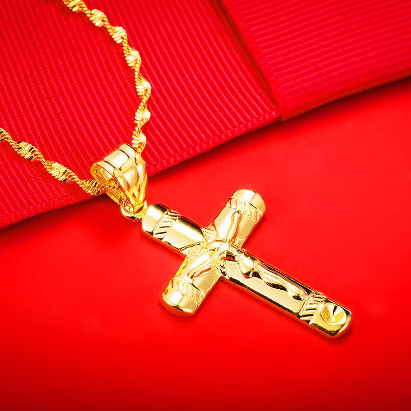 Vintage Gold Sand Cross Pendant Necklace for Men & Women - Copper Imitation Gold, Perfect for Couples, New Trendy Accessory