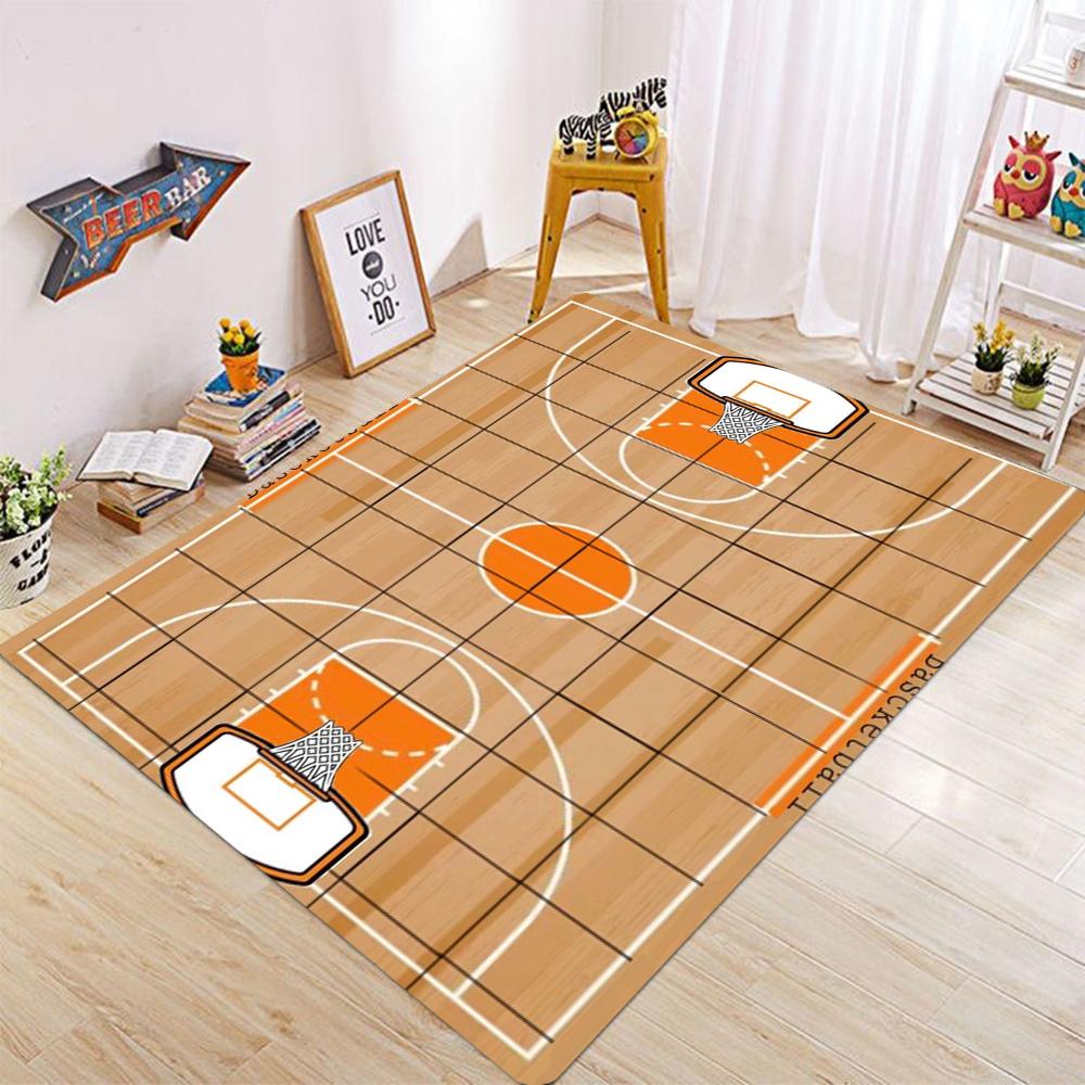 Basketball Court Pattern Carpet for Living Room and Bedroom Realistic Green and Red Sport Theme Floor Mat