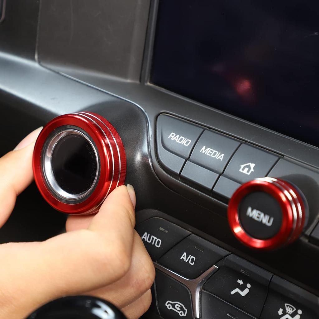 METYOUCAR Set of Aluminum Alloy Air Conditioning and Volume Control Knob Decorative Rings for Chevrolet Corvette C7 4-Piece 2014-2019 (Red)
