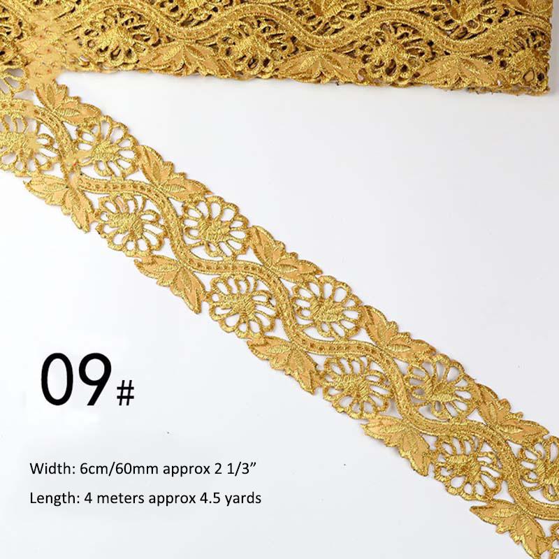 Gold Silver Thread Heavy Embroidery Lace Ribbon Shiny Diy Ethnic Garment Costume Dress Embellished Textile Iron-on Lace Trims