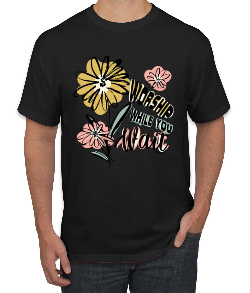 Worship While You Wait Sunflower Pink and Yellow Faith Men T- Shirt 2XL