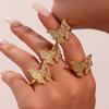 Nivora Stereoscopic Zircon Butterfly Open Rings For Women Girls PVD Gold Plated Copper Engagement Index Finger Wedding Zircon