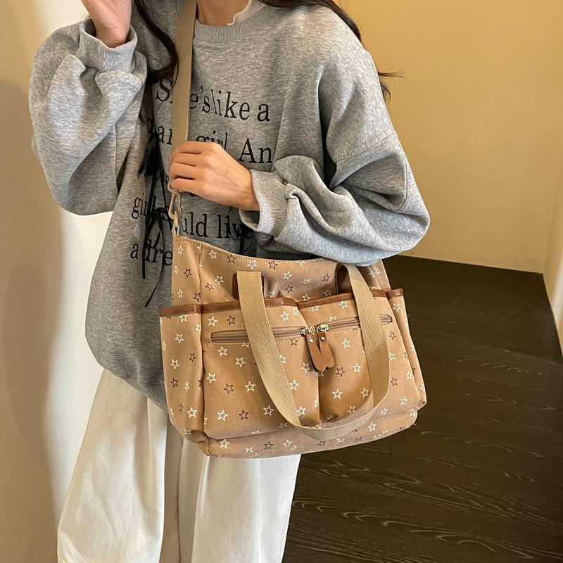 Womens Star Print Canvas Tote Bag Large Capacity Casual Shoulder Handbag Purse