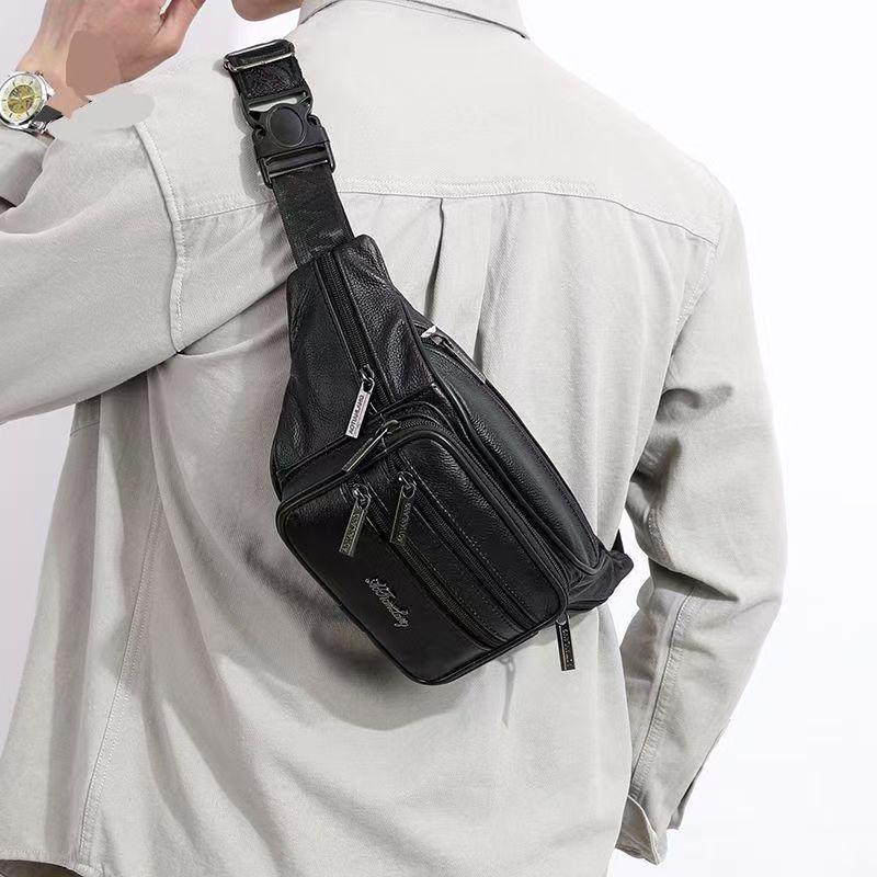 

Унісекс Сумка на пояс зі справжньої шкіри: Багатофункціональна сумка-кросбоді великої місткості для телефону та гаманця для використання на вулиці або на роботі. чорний