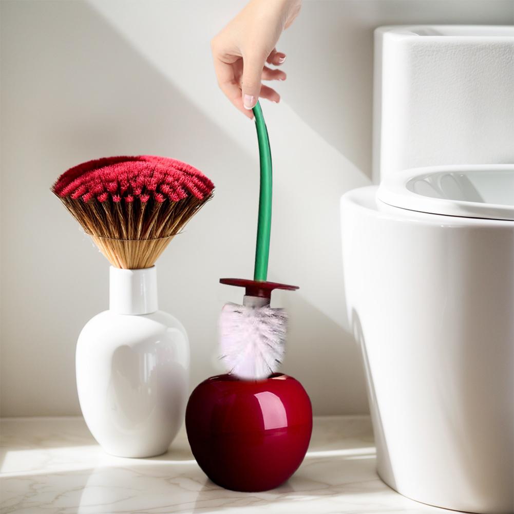 Brosse de nettoyage de salle de bain en forme de cerise avec support, brosse de nettoyage de toilettes, élimination des taches, brosse de cuvette de toilettes, outil de nettoyage ménager