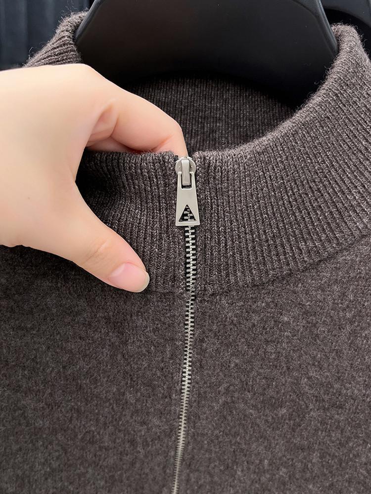 Hengyuanxiang Men's 100% Pure Wool Half-Zip Crew Neck Sweater - 2025 Autumn/Winter Warm Knitwear