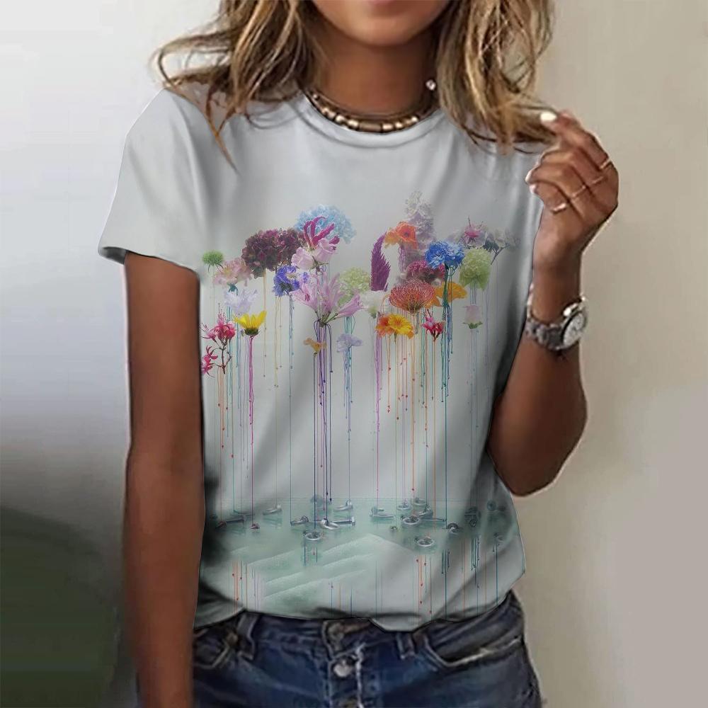 Summer Floral Wheat 3D Print T-shirts Women Streetwear Casual Fashion Y2k Short Sleeve T Shirt O-neck Tees Tops Clothing