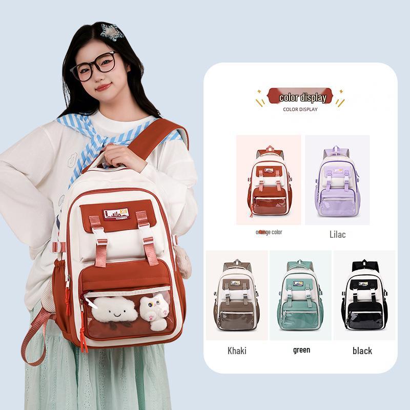 High-Capacity Colorblock Backpack for Girls - Lightweight, Spine-Support, Ideal for Middle & High School Students