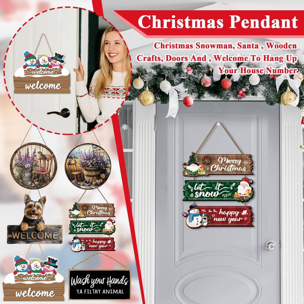 Vánoční sněhulák, Santa, dřevěné výrobky, dveře a, supermarkety, sváteční večírky, barevné malby, vítejte k pověšení vašeho čísla domu