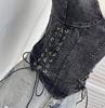 Denim Halter Crop Top: Punk Lace-up Sleeveless Slim Fit