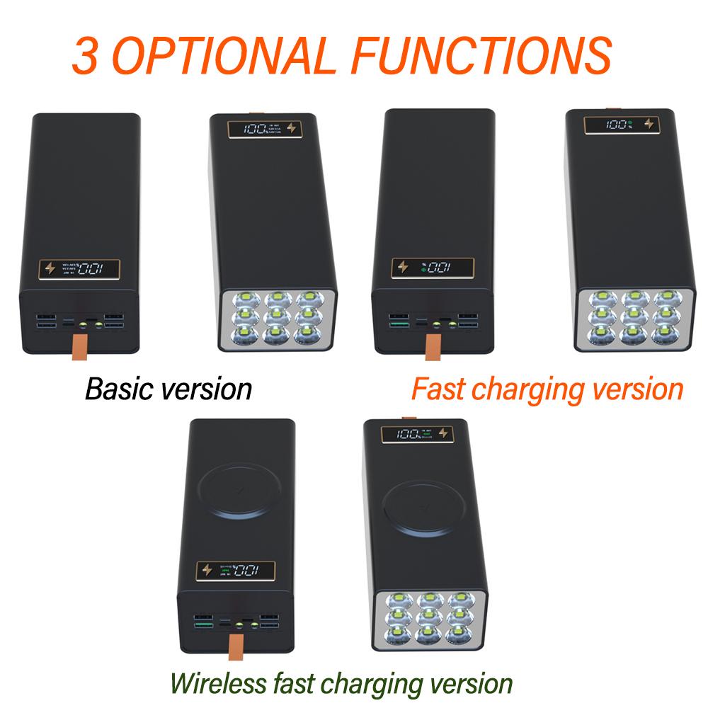 21 Cells 18650 DIY Power Bank Case Kit Super Bright Flashlight Detachable No Soldering 22.5W Fast Charge Mobile Power Shell