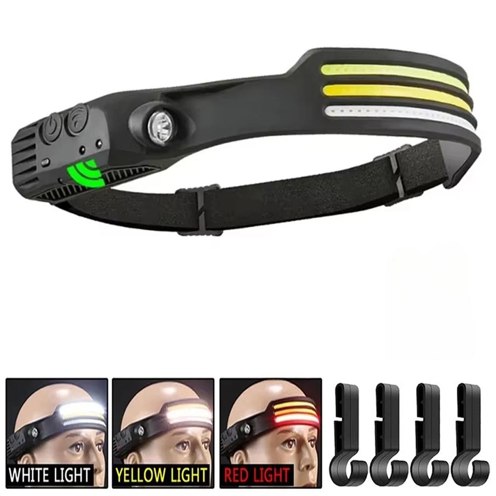 COB LED Headlamp Induction Head Lamp with Built-in Battery USB Rechargeable Head Flashlight Outdoor Camping Fishing Headlight