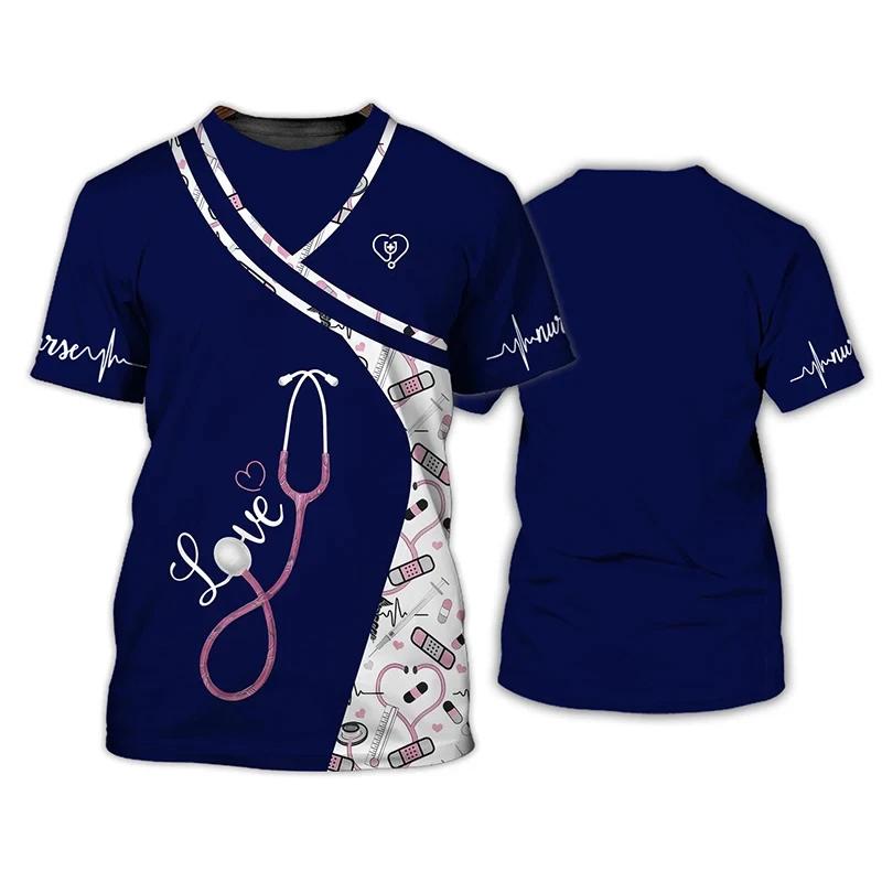 T-shirts de dentistes T-shirt pour femmes T-shirt à col rond Uniforme d'infirmière personnalisé Impression 3D Manches courtes Surdimensionné Femme Décontracté Vêtements pour dames