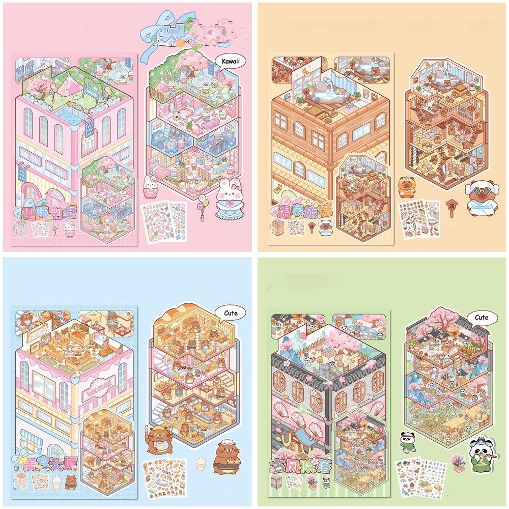

Triple Fold 3D Landscaping Stickers PET Miniature Scene Sticker Visual Stacking Stickers Children G