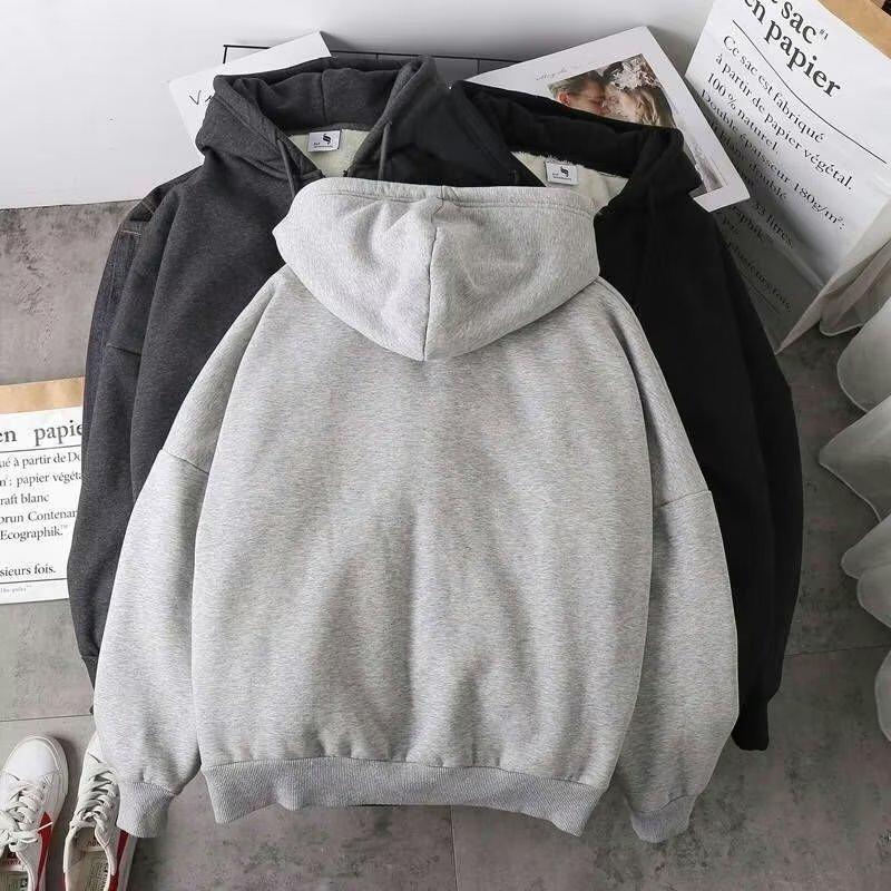 2025 Korean Style Men's Plus Velvet Thickened Hoodie - Autumn/Winter Loose Warm Trendy Student & Couple Top