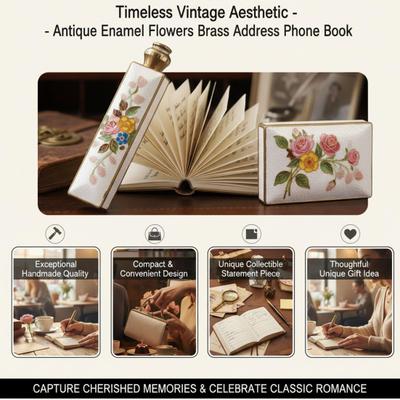 1/2/3Pcs Enamel Flower Brass Phone Book Handmade Vintage Chinese Style Mini Pocket Portable Floral Phone Directory Address Book Collectible Decoration
