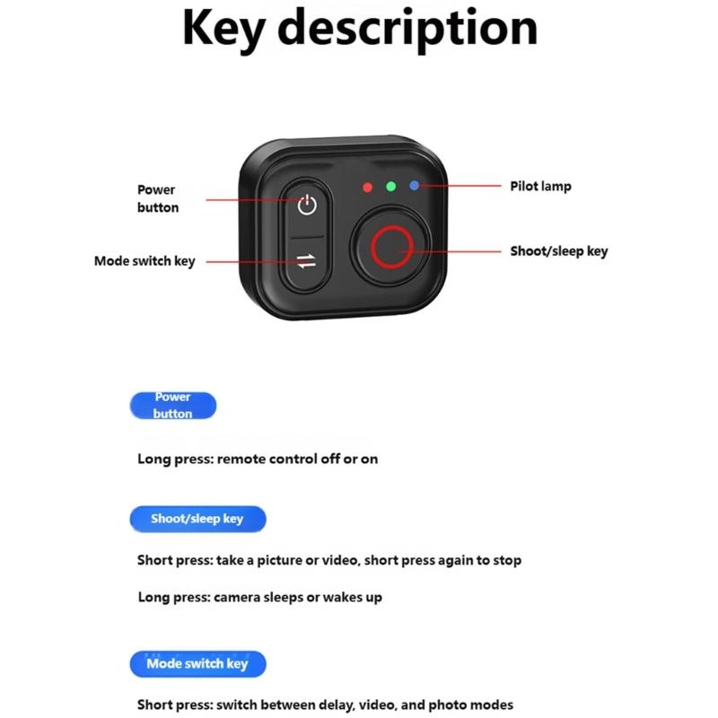 Compact Bluetooth-compatible Remote Control for Action4/5/6/osmo360 Cameras Durability Construction for Active Life Enth