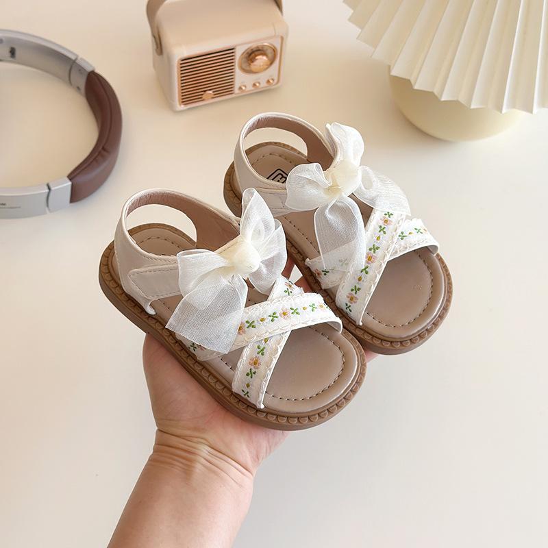 Girls Floral Embroidered Bow Casual Sandals 21 белый