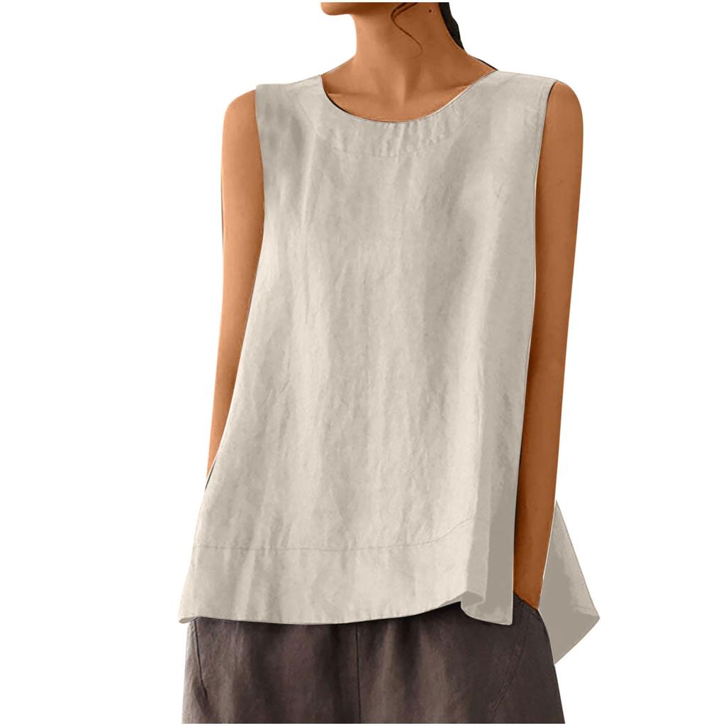 Canotta Estiva da Donna Oversize Monocolore Retro Casual in Lino Monocolore Senza Maniche Girocollo Morbida e Traspirante