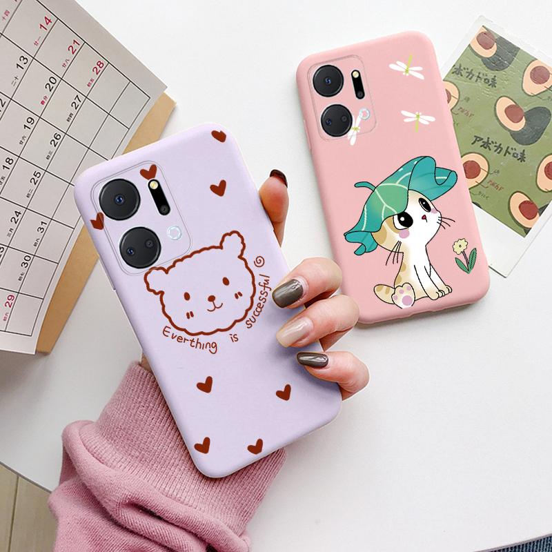Case For Honor X7a 6.75 inch Cute Heart Flower Back Cover Soft Silicone Matte Protective Funda For Honor X7b X7c X7d X8b X8c TPU