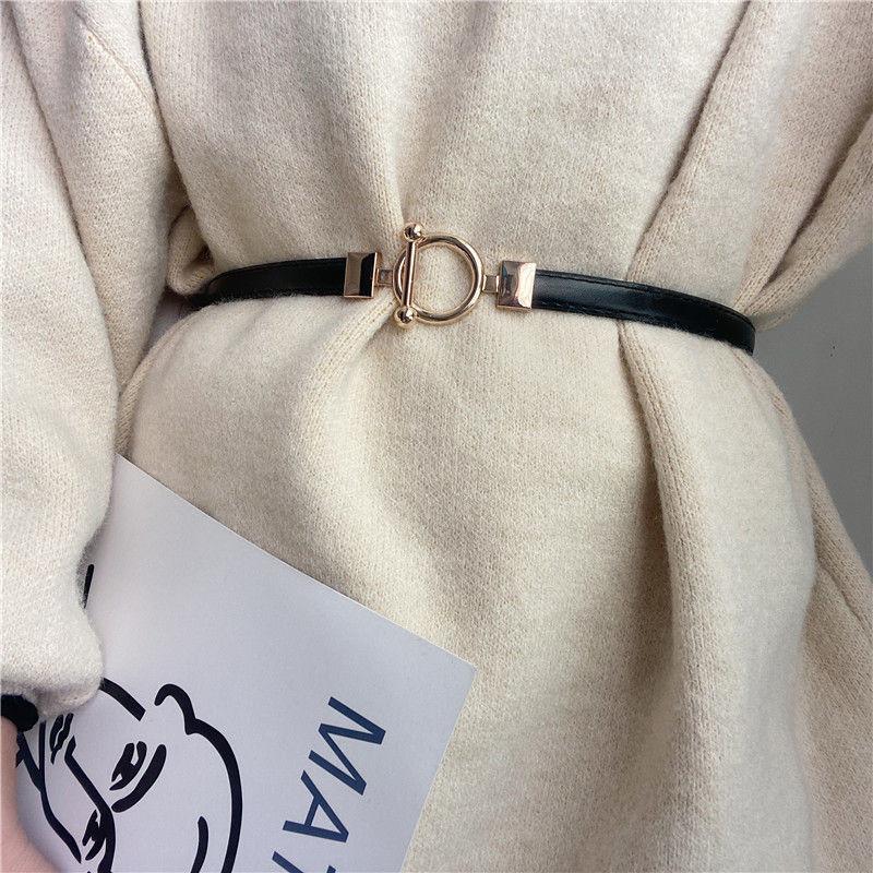 

Stylish Adjustable Women s Waist Belt For Sweaters And Skirts In Black And White Colors Black OT Button