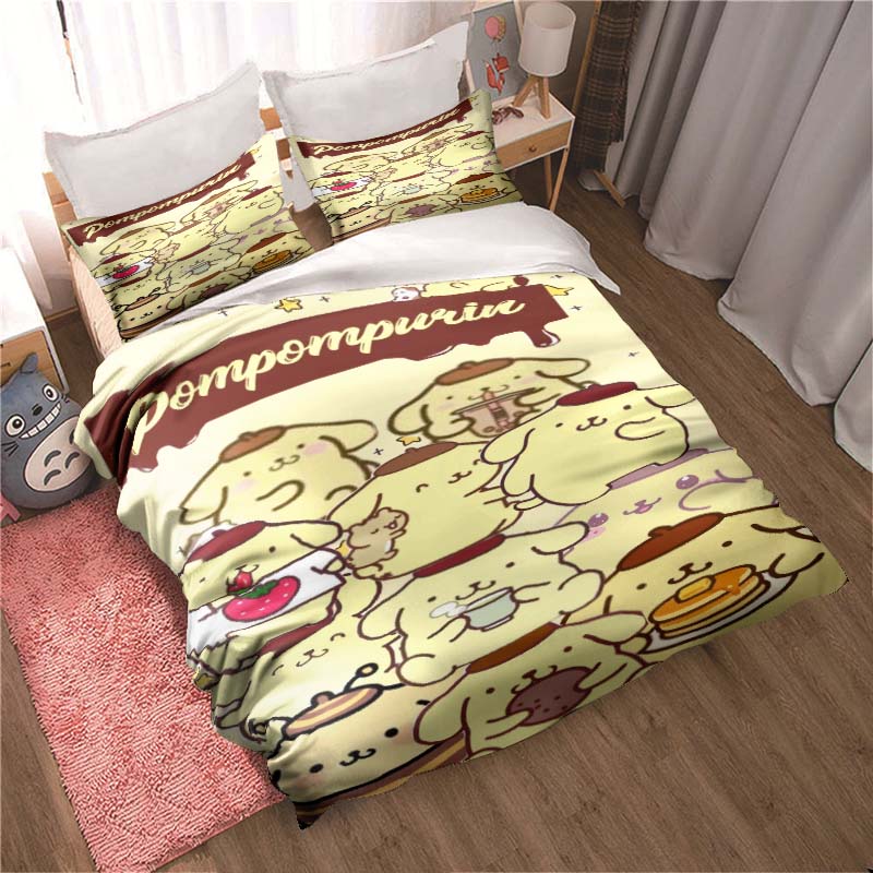 

Pom Pom Purin cartoon dog pattern soft and comfortable three piece set, children s bedding set, available in extra large, large, 135x200cm