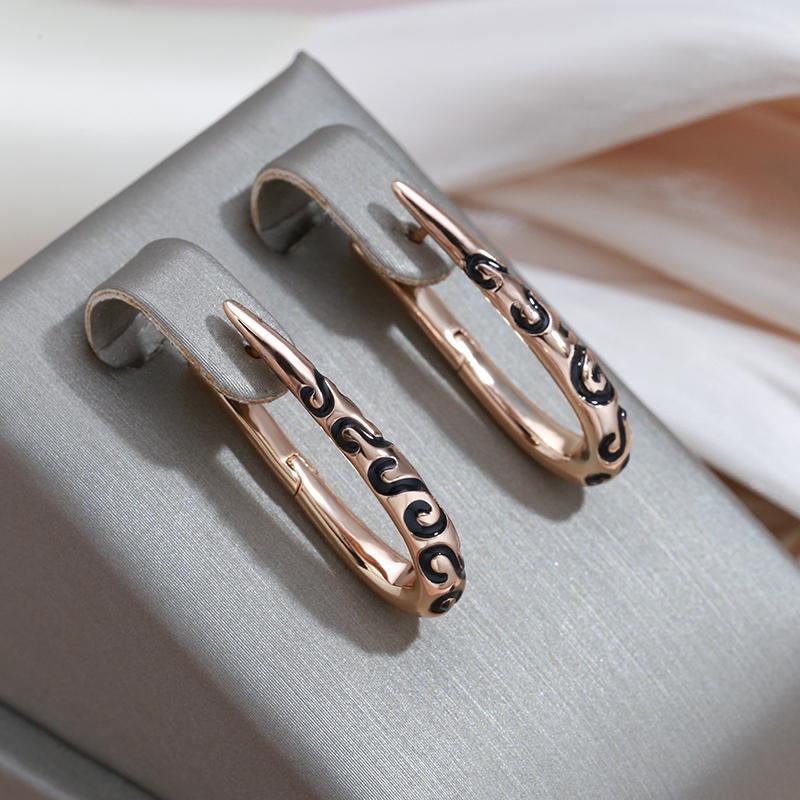 Kinel Black Enamel Dangle Earrings For Women Luxury Wedding Fine Jewelry