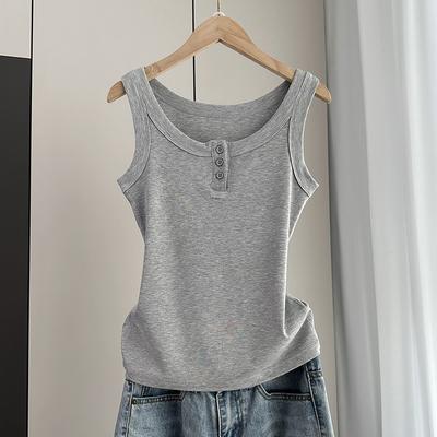 Anti-Armpit-Fat Cami Tank Top Ribbed Slim Fit Button Inner Wear Versatile Everyday Stretchy Slim Base Layer Soft Fabric Inner And Outer Wear Top