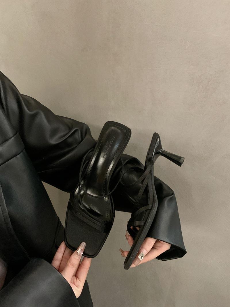 

Изящные каблуки темпераментные леопардовые туфли с одним словом сказочные туфли 2024 года новые летние нишевые французские потрясающие босоножки на высоком каблуке 38 чёрный