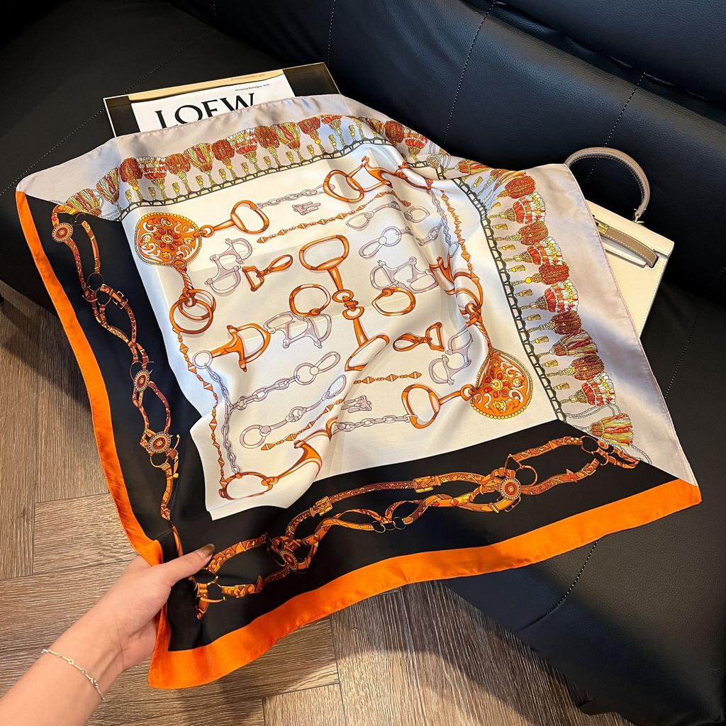 Geometric Colorblock Square Imitation Silk Scarf Women Satin Shawl Wrap Hijab Female Hair Band Luxury Headkerchief Echarpe