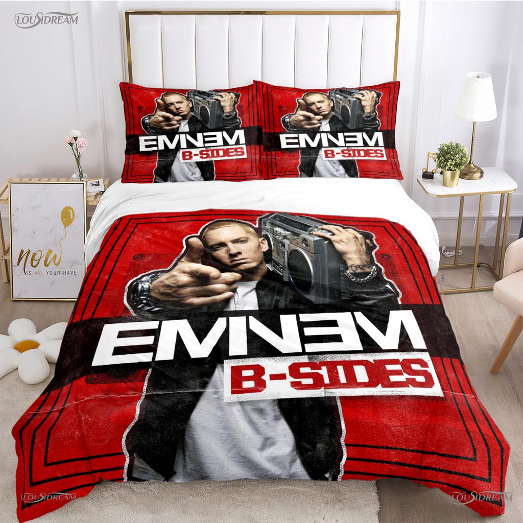 Eminem Cantante Hip-Hop Copripiumino Stagione Unica Matrimoniale Copripiumini e Federe per Adolescenti Singolo/Matrimoniale/Queen/King