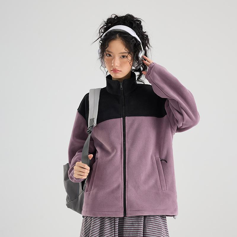 

Осенне-зимняя теплая флисовая куртка с графеновым подогревом и вставками, женская куртка с воротником-стойкой, повседневная ветрозащитная и теплая куртка S фиолетовый
