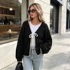 New European and American Women's Clothing Autumn and Winter Knitted Cardigan Lace-up Sweater Solid Color Loose Long-sleeved Top Jacket