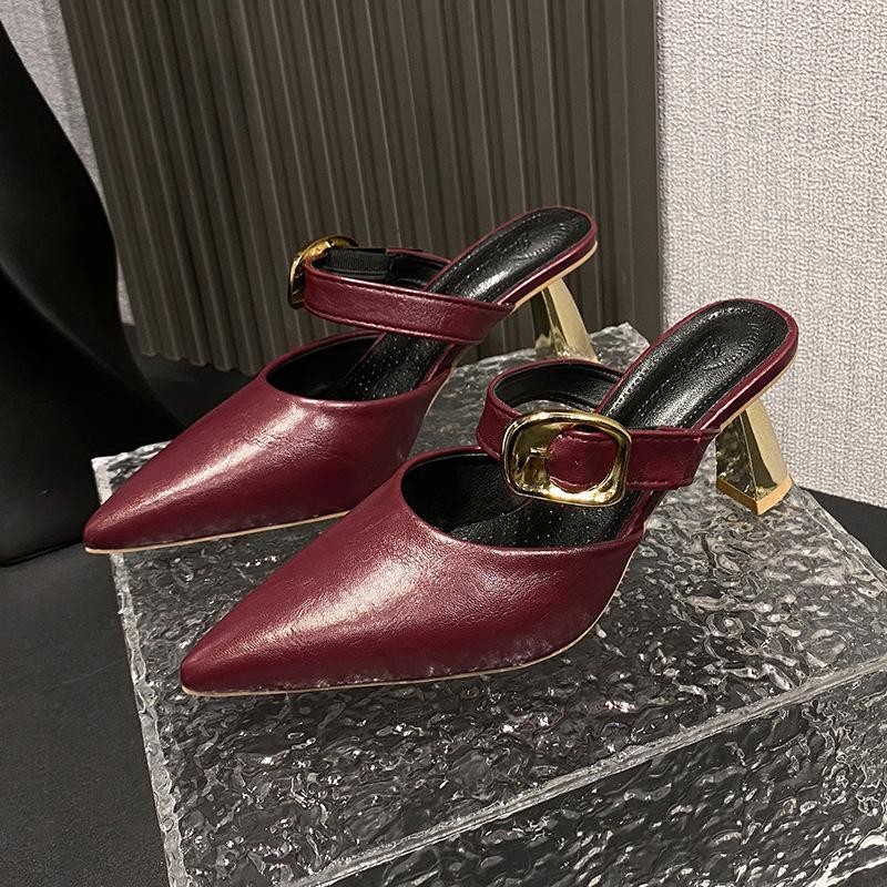 Slippers thin heel sandals pointed head sexy high heel 2025 women's French Mueller temperament spring and summer bag head new half slippers