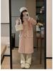 Women's Korean Pink Lambswool Tweed Coat: Winter 2025, Horn Button, Loose Fit