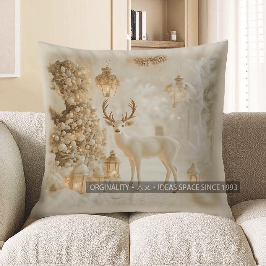 Home Decor Snowman & Trees Winter Themed Pillow Cover Pattern Cushion Cover Suitable for Sofa Bedroom Car Pillow Cover