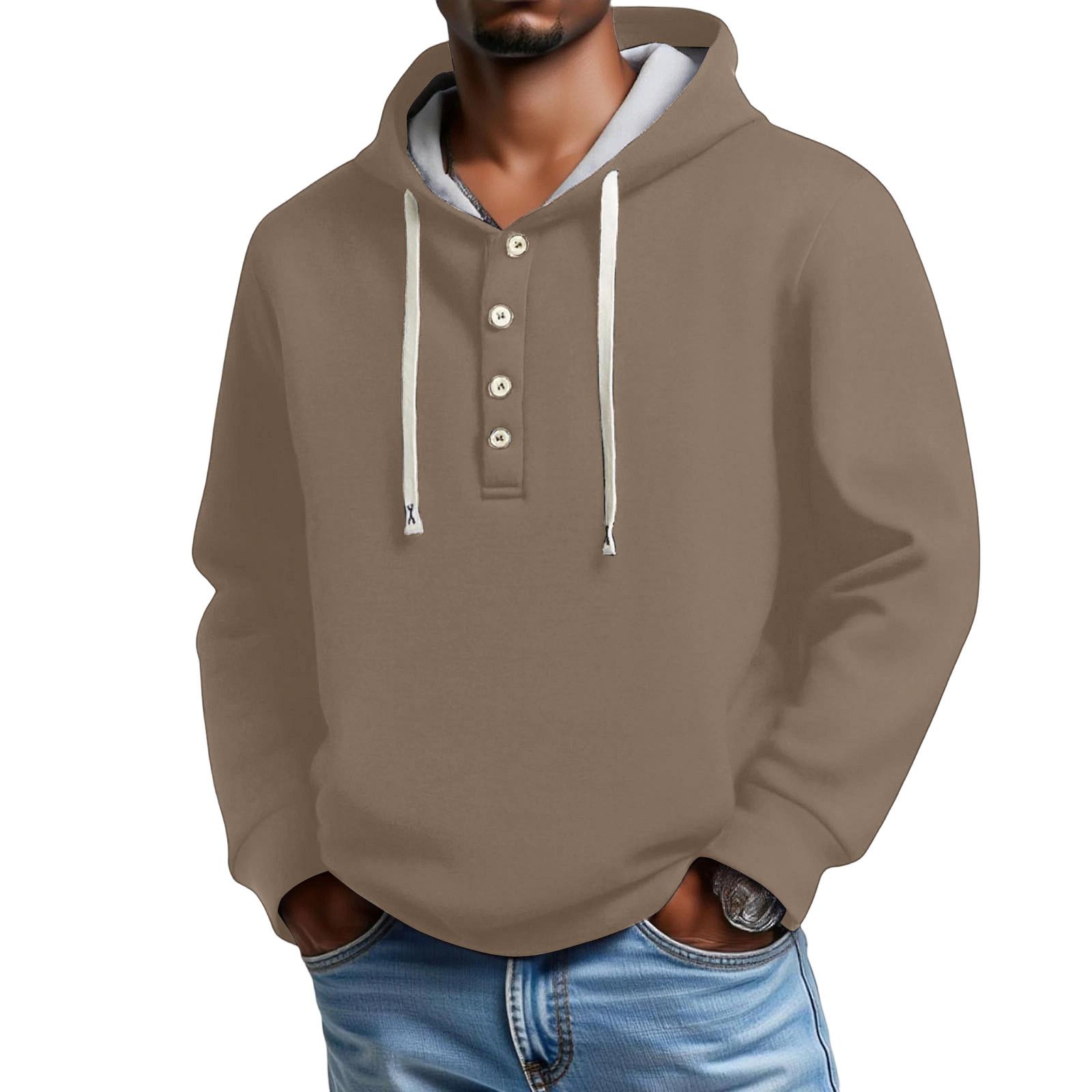 

Men s Button Loose Leisure Long Sleeves Hooded Hood Hoodie L кофейный